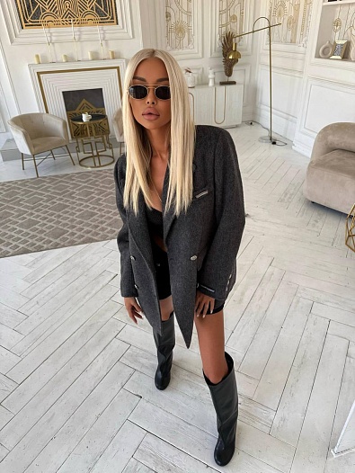 Женское шерстяное пальто пиджак Chrome Hearts Premium - Grey   