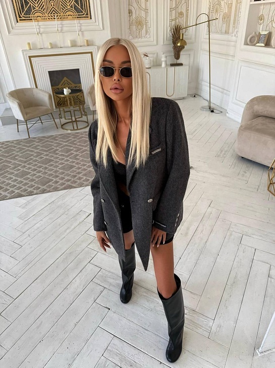 Женское шерстяное пальто пиджак Chrome Hearts Premium - Grey