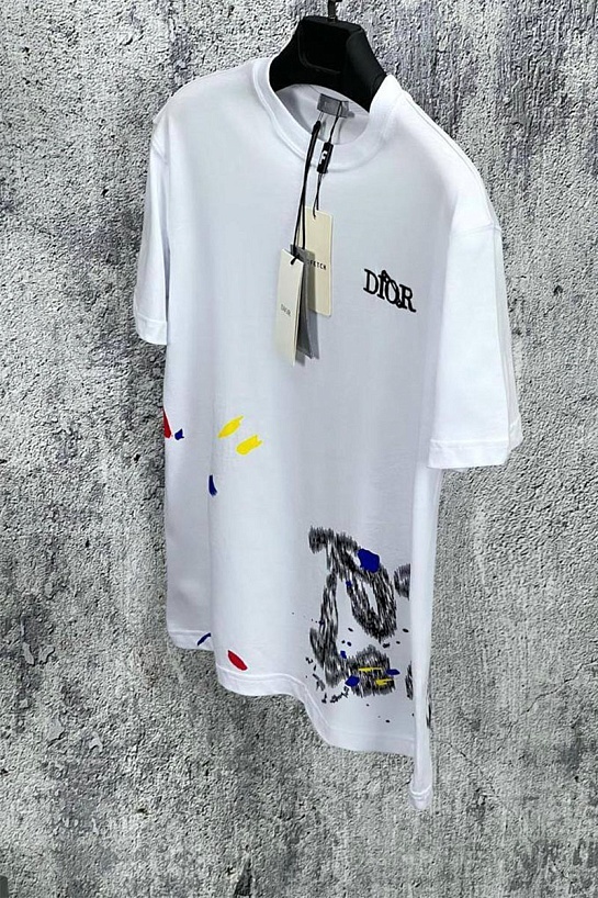 Мужская белая футболка Dior paint-splatter