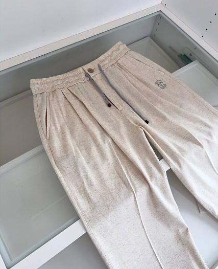 Льняные штаны Brunello Cucinelli Premium - Light Beige   