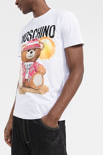 Мужская белая футболка Moschino Teddy Bear print   