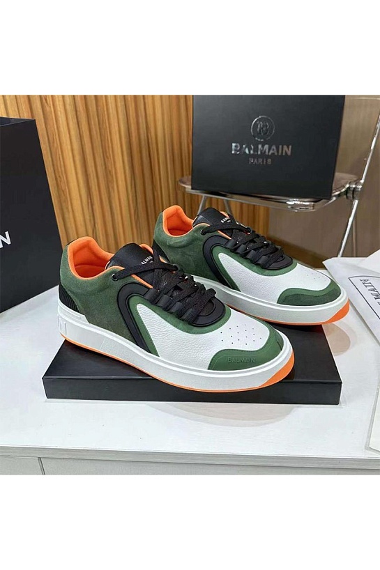 Кожаные кроссовки Balmain B-Skate Low-Top - White / Green