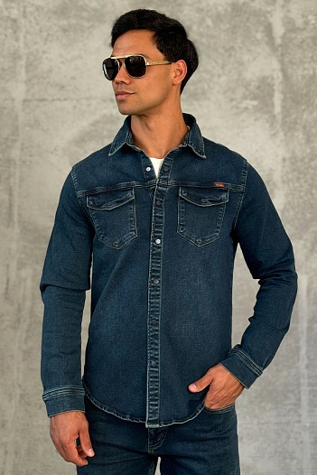 Джинсовая рубашка Loro Piana тёмно-синего цвета   