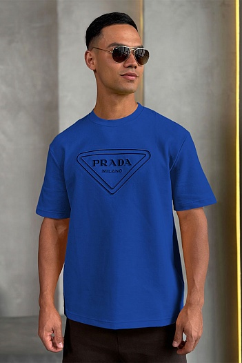 Синяя оверсайз футболка Prada Milano logo   