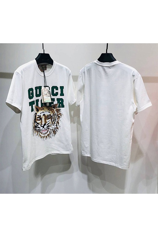 Белая оверсайз футболка Gucci Tiger logo print