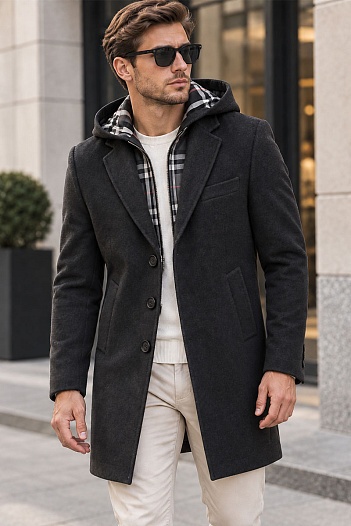 Тёмно-серое пальто Burberry London England logo-embroidered   