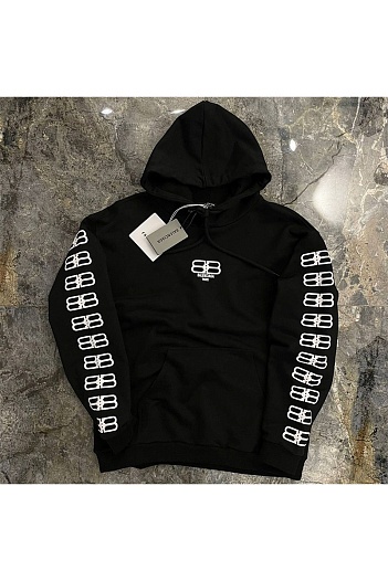 Мужское чёрное худи Balenciaga BB logo-print   