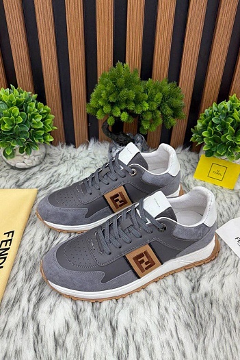 Мужские кроссовки Fendi FF logo - Grey   
