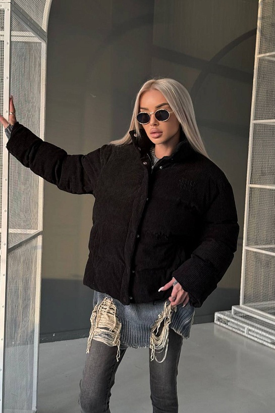 Женская чёрная вельветовая куртка MIU MIU