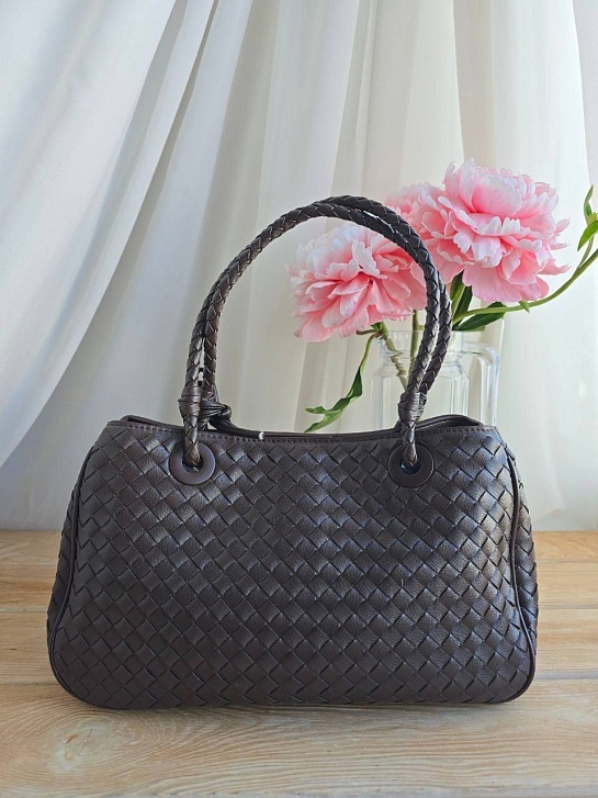 Кожаная сумка Bottega Veneta Basket 30x20 см - Dark Brown