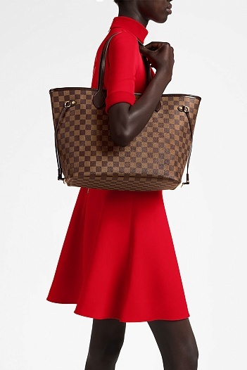 Женская кожаная сумка Louis Vuitton Neverfull MM Damier Ebene 33x30 см   