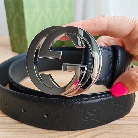 Кожаный ремень Gucci GG embossed (ширина 4 см, длина 100 / 105 см)   