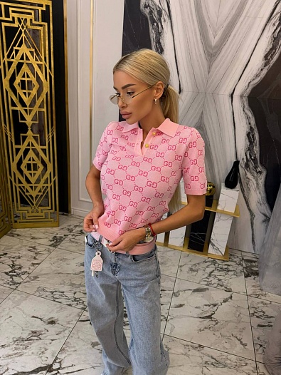 Розовое женское поло Gucci GG monogram-pattern   