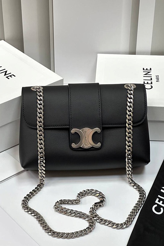 Женская сумка Celine Victorire Medium Premium 21x12x7 см - Black / Silver