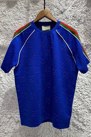 Синяя оверсайз футболка Gucci logo all-over embossed