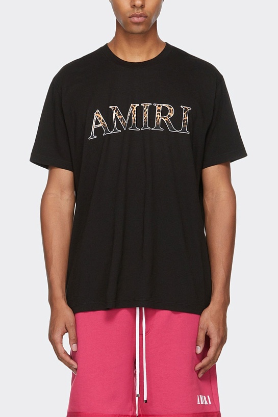 Чёрная оверсайз футболка Amiri leopard-print