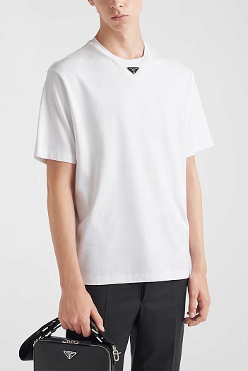 Мужская футболка Prada logo-plaque - White   