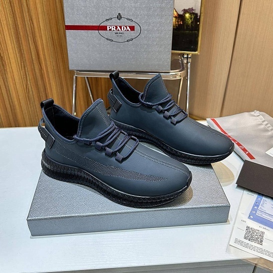 Мужские кожаные кроссовки Prada lace-up - Navy