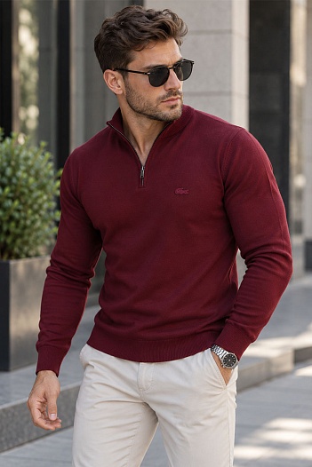 Мужской бордовый джемпер Lacoste Zip Neck   