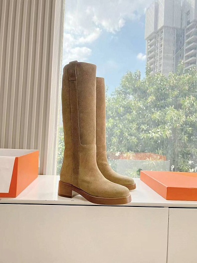 Женские замшевые сапоги Hermes Premium - Brown