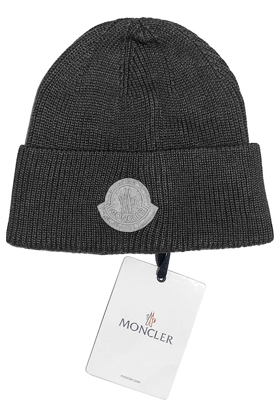 Мужская брендовая шапка Moncler тёмно-серого цвета