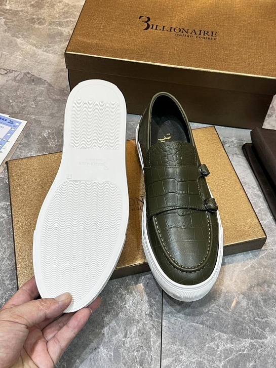 Мужские кожаные лоферы Billionaire зелёного цвета