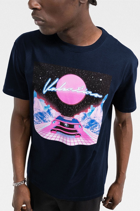 Мужская тёмно-синяя футболка Valentino graphic-print