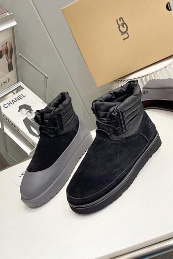 Ботинки с мехом UGG Classic Mini Lace-Up - Black   