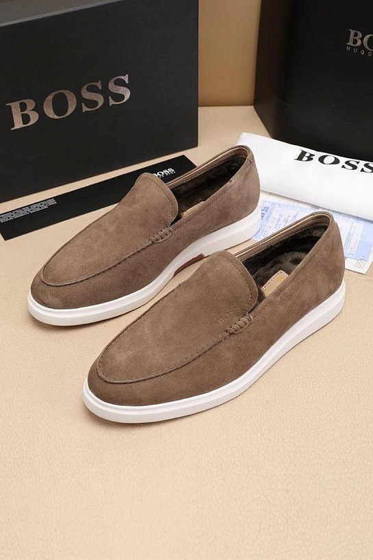 Замшевые лоферы с мехом Hugo Boss