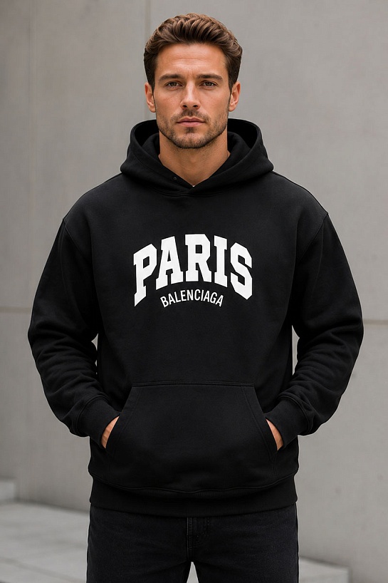 Худи чёрного цвета Balenciaga Paris logo-print