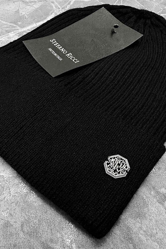 Шапка чёрного цвета Stefano Ricci logo-plaque