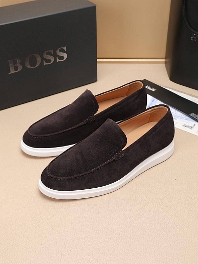 Замшевые лоферы Hugo Boss embossed logo - Brown   