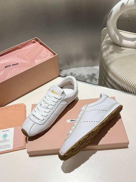 Женские кожаные кроссовки MIU MIU Premium - White