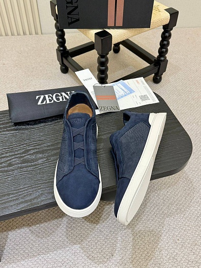 Мужские кроссовки Zegna Triple Stitch Alligator - Navy   
