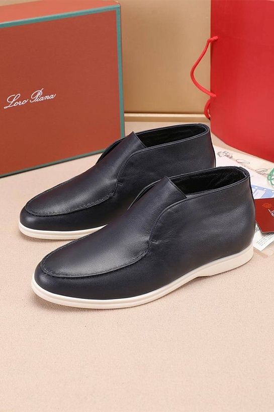 Кожаные лоферы с мехом Loro Piana Open Walk - Navy