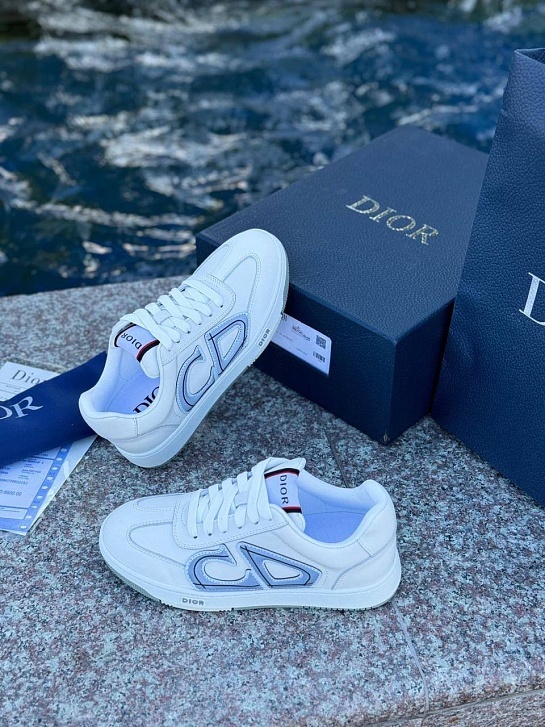 Женские кожаные кроссовки Dior - White