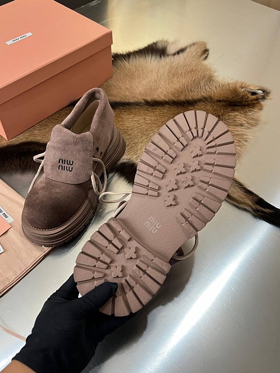 Женские замшевые ботинки MIU MIU Premium - Brown