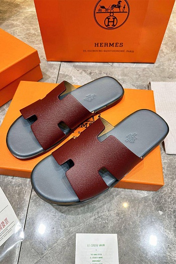 Кожаные шлёпанцы Hermes Izmir - Red   