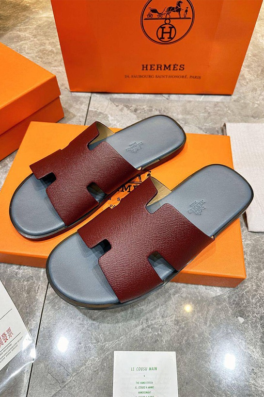 Кожаные шлёпанцы Hermes Izmir - Red