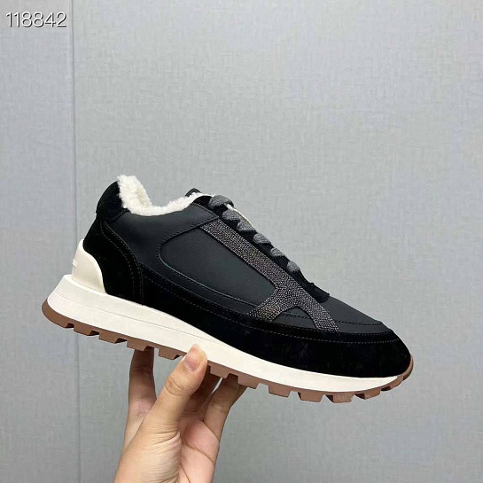 Женские замшевые кроссовки с мехом Brunello Cucinelli premium