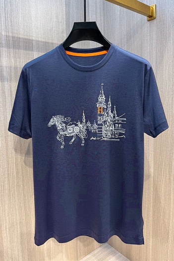 Футболка синего цвета Hermes Premium   