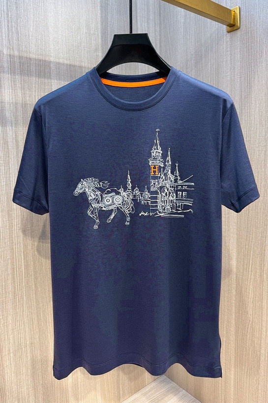Футболка синего цвета Hermes Premium