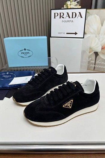 Женские замшевые кроссовки Prada Premium - Black   