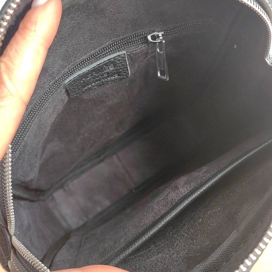 Кожаная чёрная сумка-планшет Hermes 22x25 см