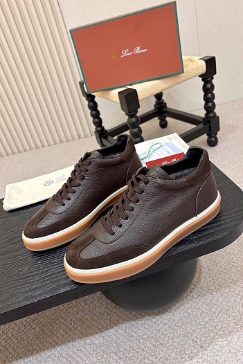 Кожаные кроссовки с мехом Loro Piana high-top   