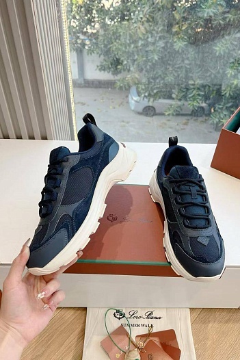 Женские кожаные кроссовки Loro Piana Premium - Blue   