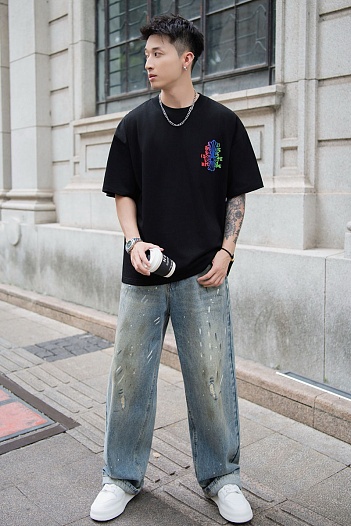 Чёрная оверсайз футболка Chrome Hearts Premium   