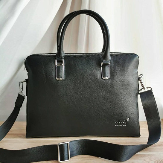 Кожаная чёрная сумка Montblanc 39x29 см