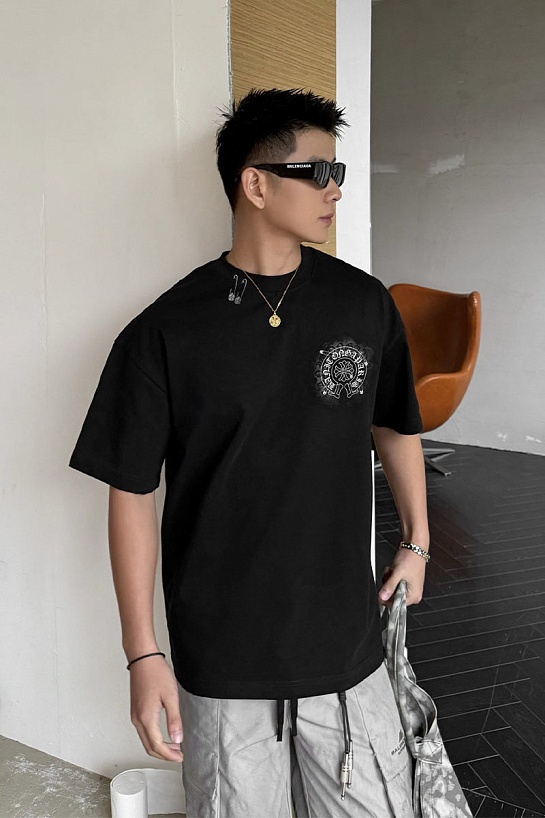 Чёрная оверсайз футболка Chrome Hearts Premium