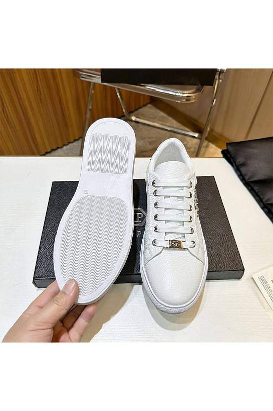 Мужские кожаные кроссовки Philipp Plein белого цвета